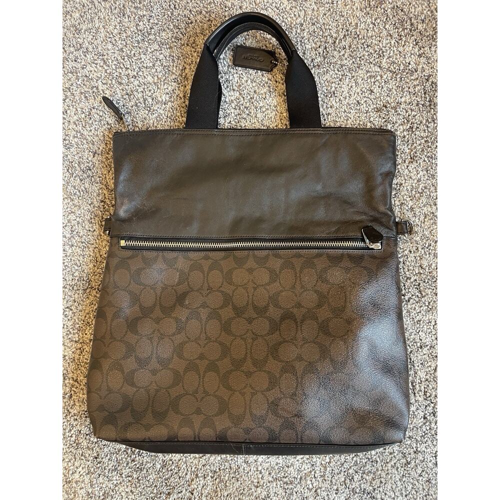 Coach Charles Fold-over City Tote Bag Large Without Strap Brown Logo Leather - Picture 4 of 10